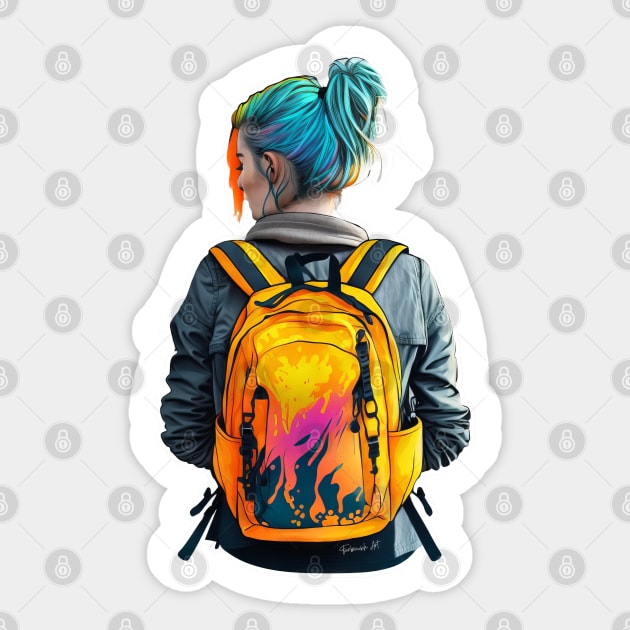 Girl with a backpack design #12 Sticker by Farbrausch Art